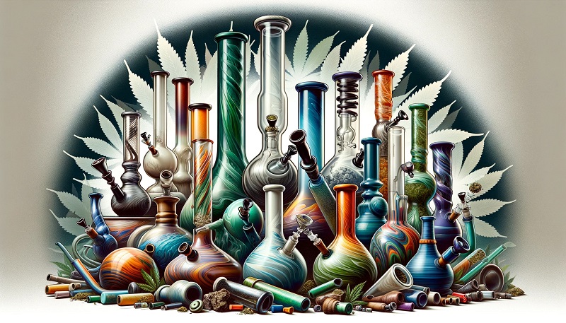 large collection of bongs